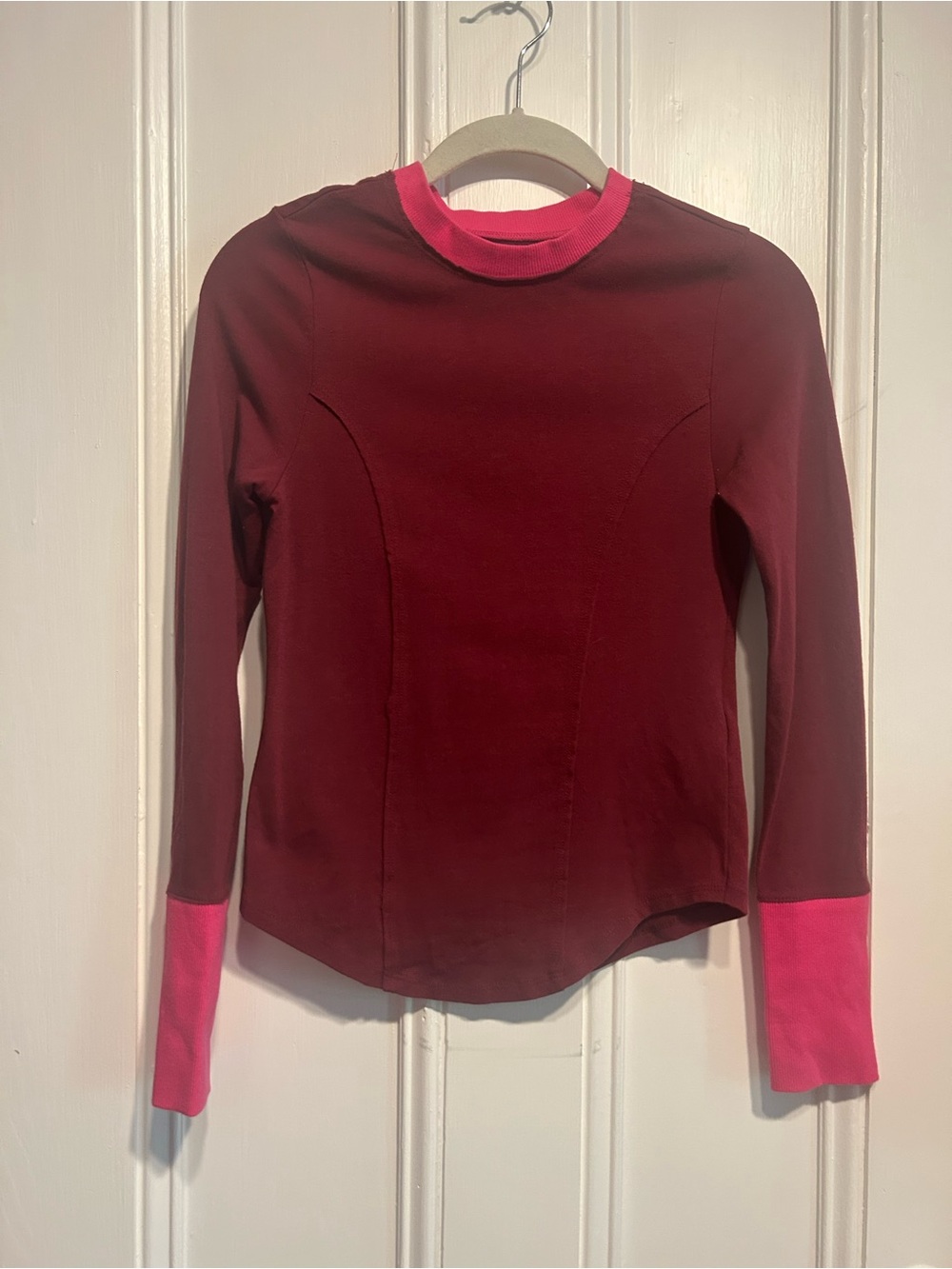 Maeve Burgundy Long Sleeve Tee with Hot Pink Trim